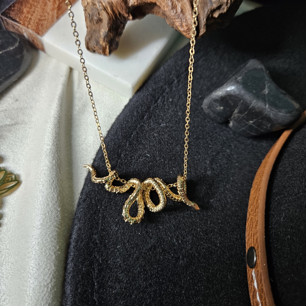 Gold Snake Slide Charm Necklace